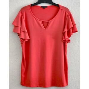 TOP-ADERIANNA PAPELL-Pumpkin Orange-Ruffle Short Sleeves-Pullover-Size Large